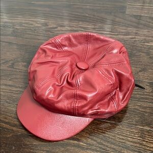 Vintage  Faux Leather Red News Boy  Barret  Cap Size OS